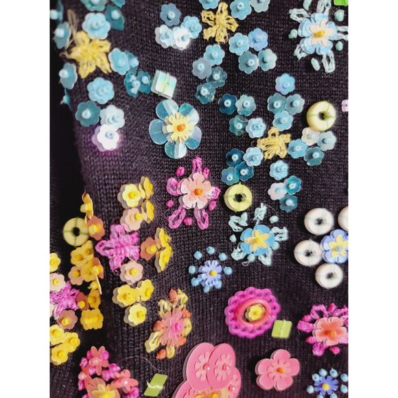 Emma Tricot S Floral Beaded 3D Top Sequin Y2K‎ Sweater Tank Art To Wear - Picture 4 of 7